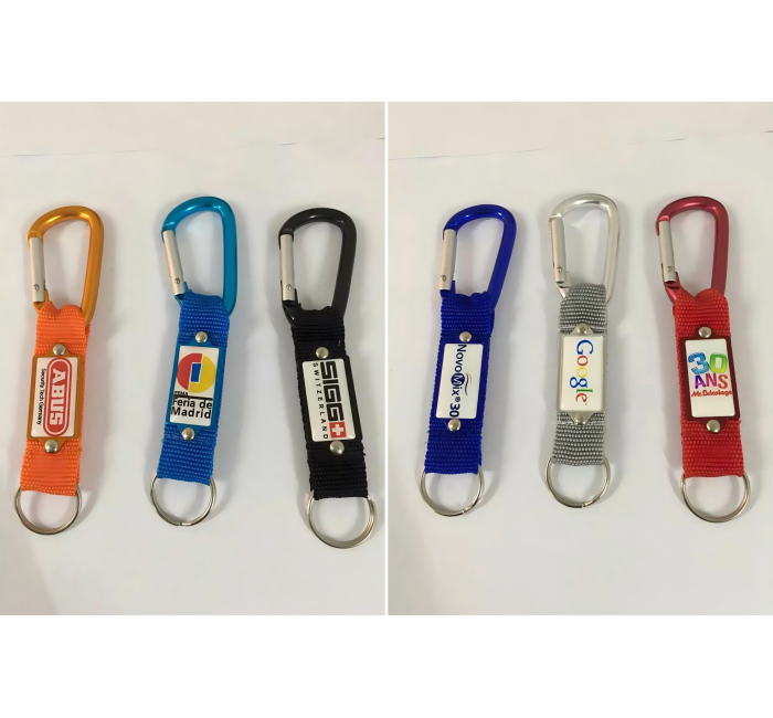 Carabiner+Strap+Metal Plate + Doming Logo Offset Printing